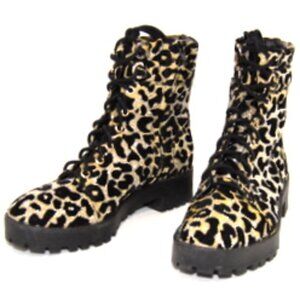 Designer Gianni Bini Women’s Glitter Sparkle Leopard Print Combat Boots – 8.5